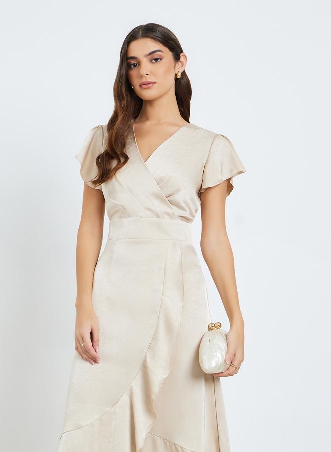 Styli Women Cream Satin Wrap Maxi Dress - Image 1